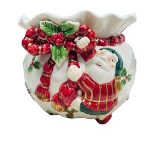 Fritz And Floyd Old World Santa Bag Cachepot Bowl Christmas Red
